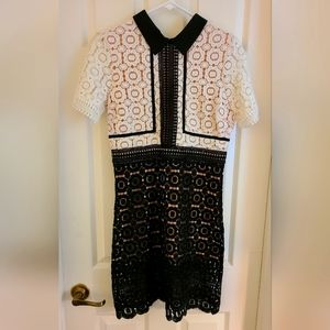 NWT Goodnight Macaroon Black White Crochet Eyelet Mini Dress Short Sleeve